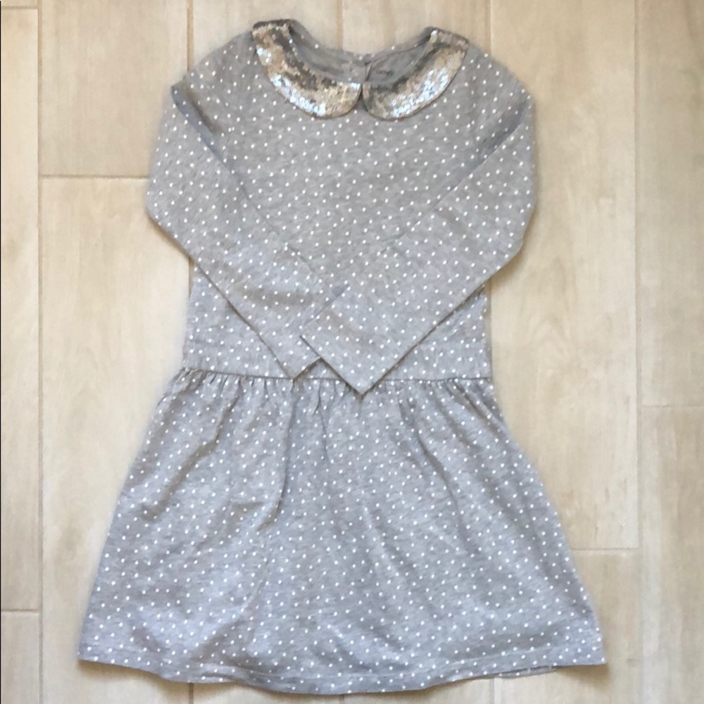 Girls Cotton Gray and White Dress - Picture 1 of 5